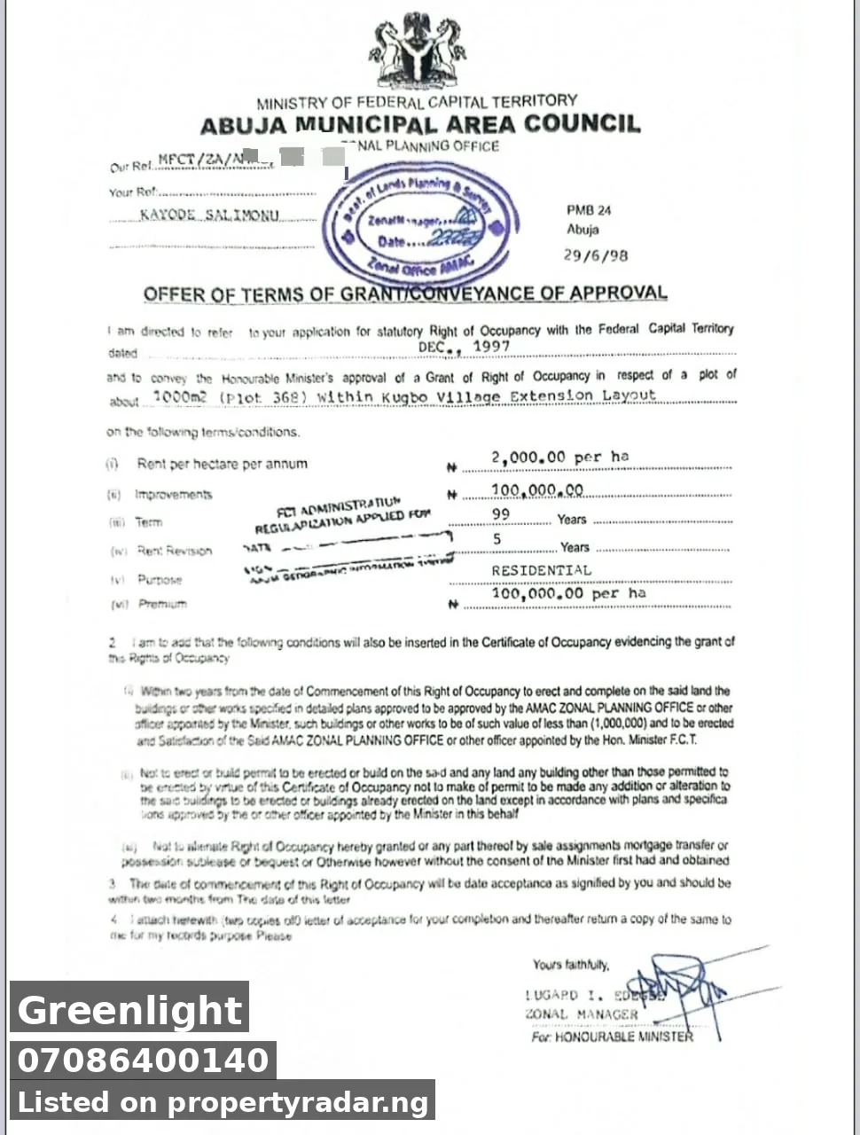 Land In Asokoro For Sale in Abuja (FCT)